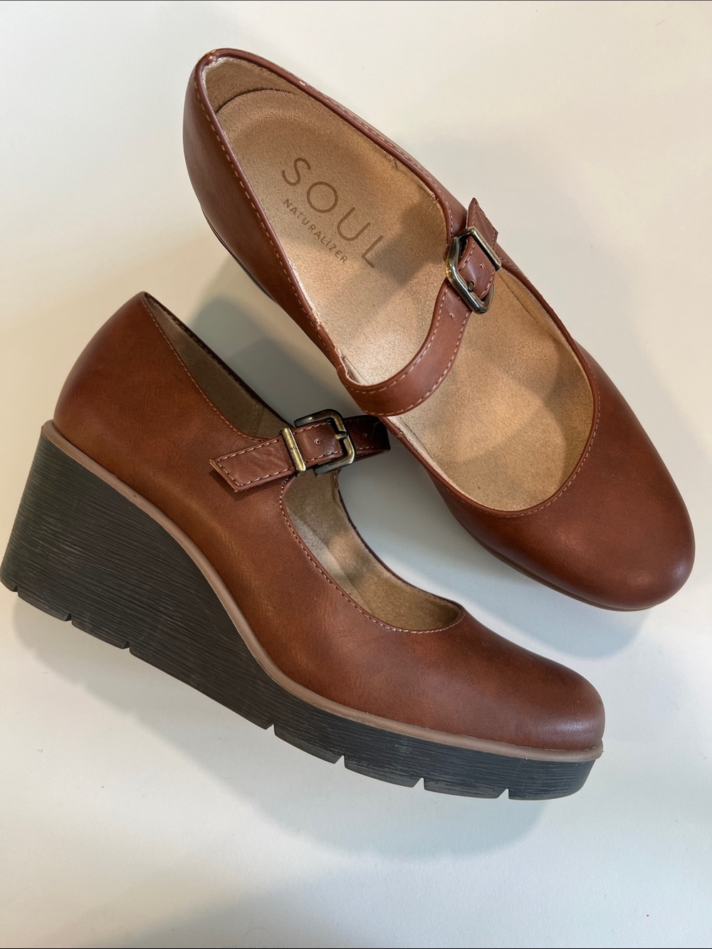 SOUL Naturalizer Brown Mary Jane Wedge Pumps